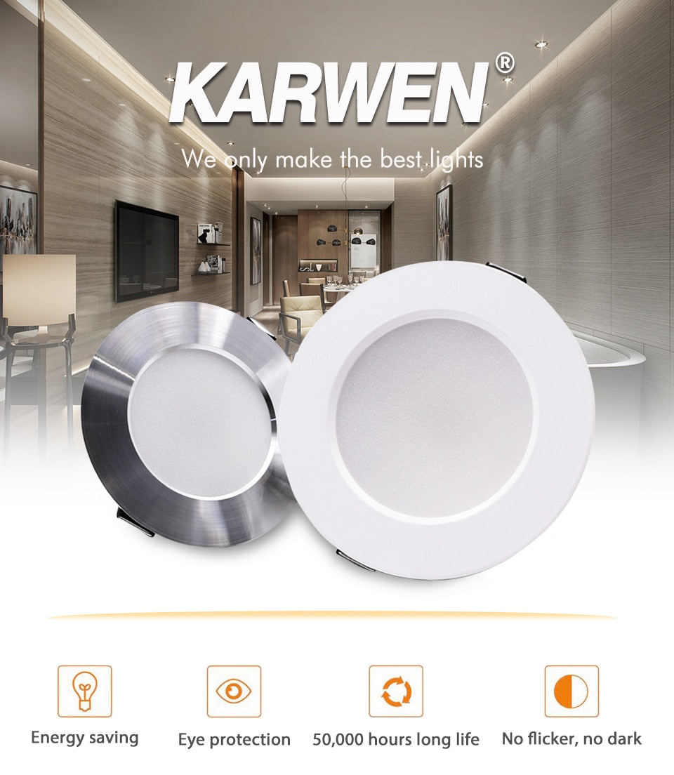 KARWEN 5W 7W 9W 12W 15W lampada LED downlight ceiling light AC 220V Cold Warm white indoor LED ceiling light for Bedroom