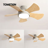Wood Children's room ceiling fan lamp with lights remote control living room dining room kitchen Nordic wooden fans