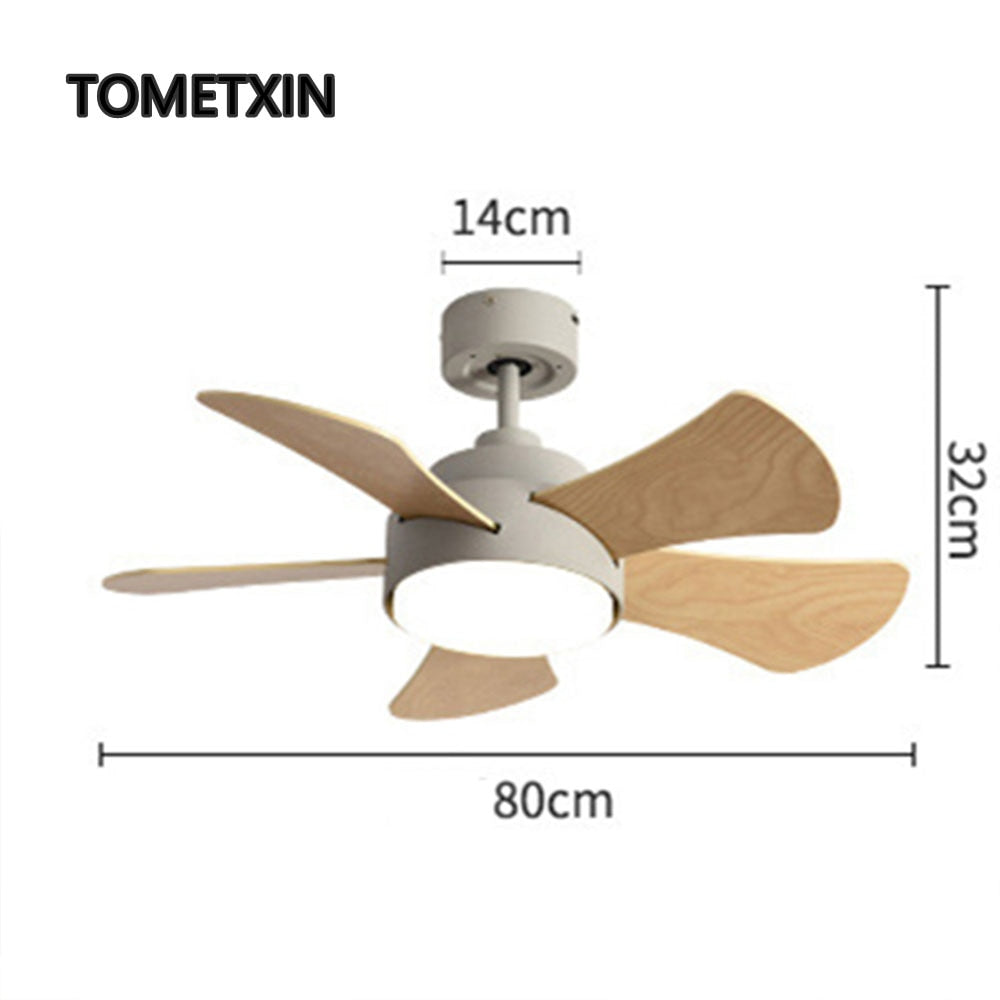 Wood Children's room ceiling fan lamp with lights remote control living room dining room kitchen Nordic wooden fans