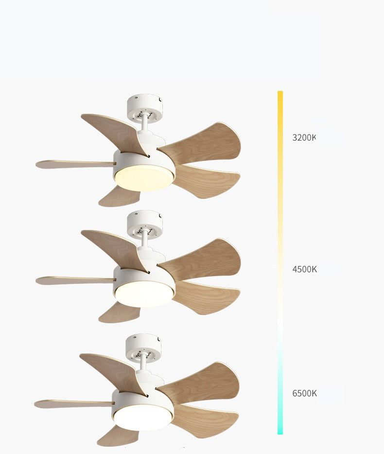 Wood Children&#39;s room ceiling fan lamp with lights remote control living room dining room kitchen Nordic wooden fans