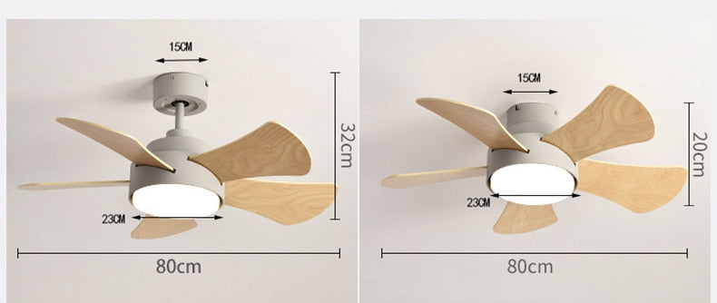 Wood Children's room ceiling fan lamp with lights remote control living room dining room kitchen Nordic wooden fans