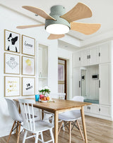 Wood Children's room ceiling fan lamp with lights remote control living room dining room kitchen Nordic wooden fans