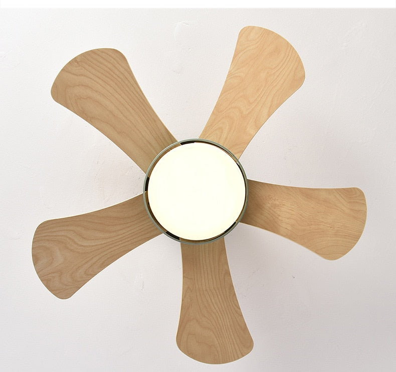 Wood Children&#39;s room ceiling fan lamp with lights remote control living room dining room kitchen Nordic wooden fans