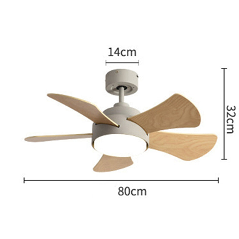 Wood Children&#39;s room ceiling fan lamp with lights remote control living room dining room kitchen Nordic wooden fans