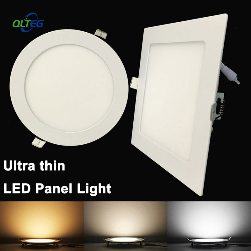 QLTEG Ultra Thin Led Panel Downlight 3W 6W 9W 12W 15W 18W Round/Square LED Ceiling Recessed Light AC85-265V LED Panel Light bulb