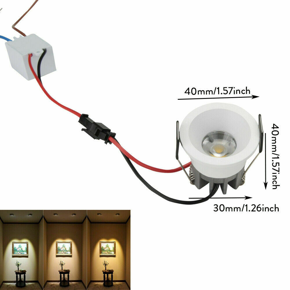 Mini LED COB Downlights 3W 40mm 100V-240V Jewelry Display Ceiling Recessed Cabinet Spot Lamp High Power + Driver 85-265v