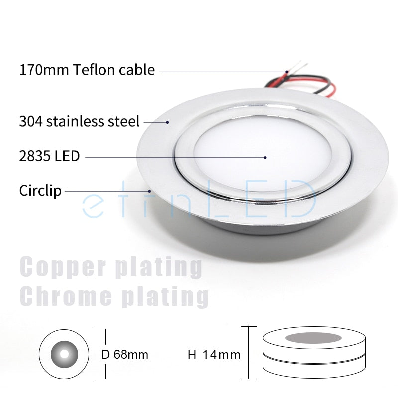 etrnLED Waterproof Spotlight Ultra Thin Recessed Led Downlight 12V 3W IP65 Cabinet Closet Bathroom Veranda Sauna Light Ceiling