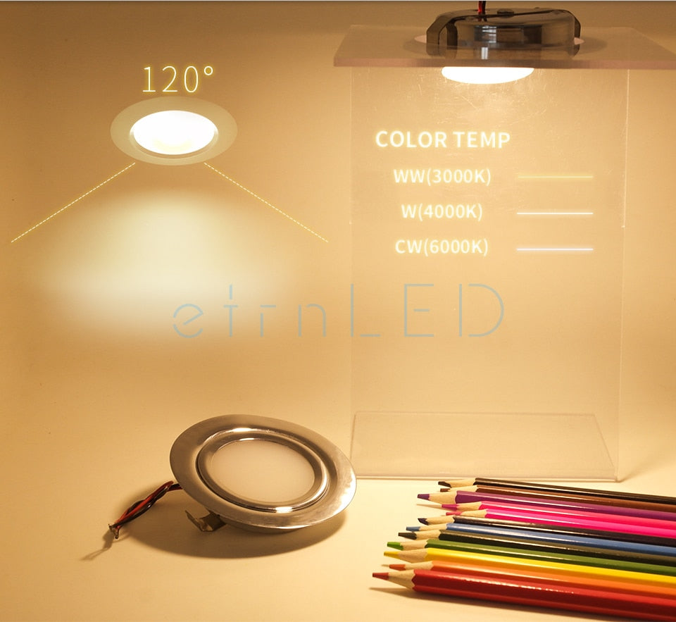 etrnLED Waterproof Spotlight Ultra Thin Recessed Led Downlight 12V 3W IP65 Cabinet Closet Bathroom Veranda Sauna Light Ceiling
