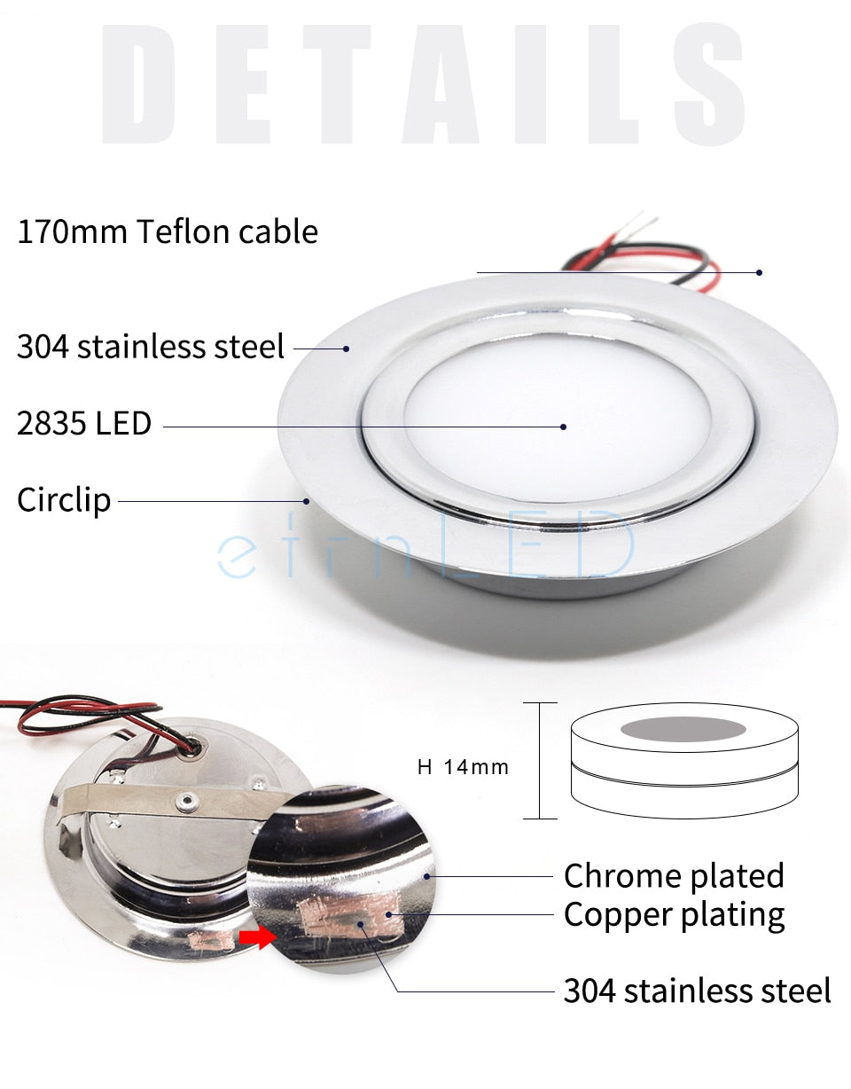 etrnLED Waterproof Spotlight Ultra Thin Recessed Led Downlight 12V 3W IP65 Cabinet Closet Bathroom Veranda Sauna Light Ceiling