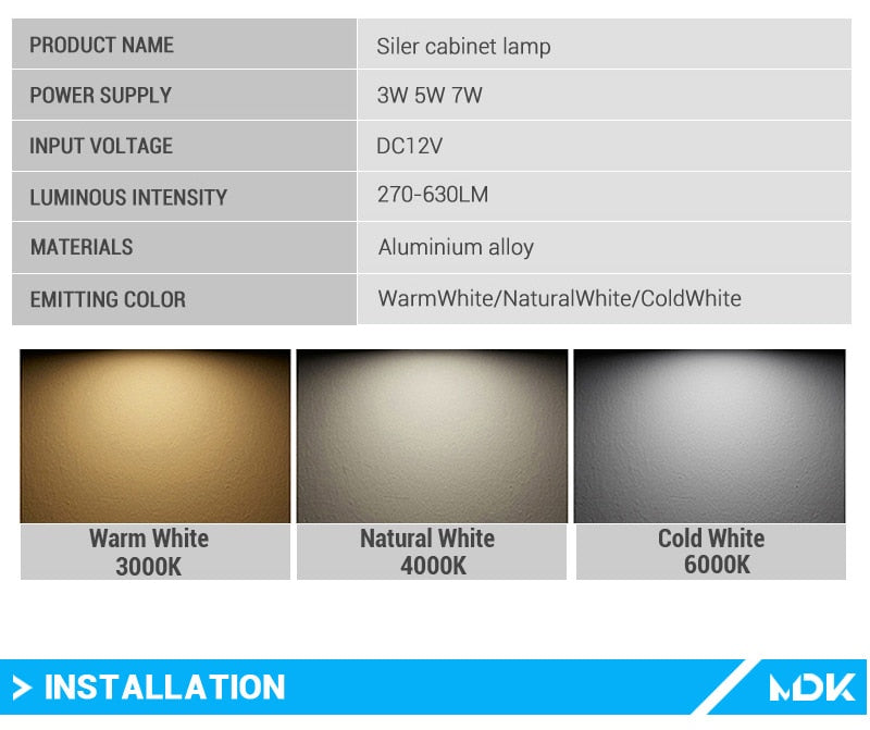 LED DownLight DC12v 3W Under Cabinet Wardrobe Showcase Lamp with Wire 3M back glue or screw installation Kitchen Dome Light