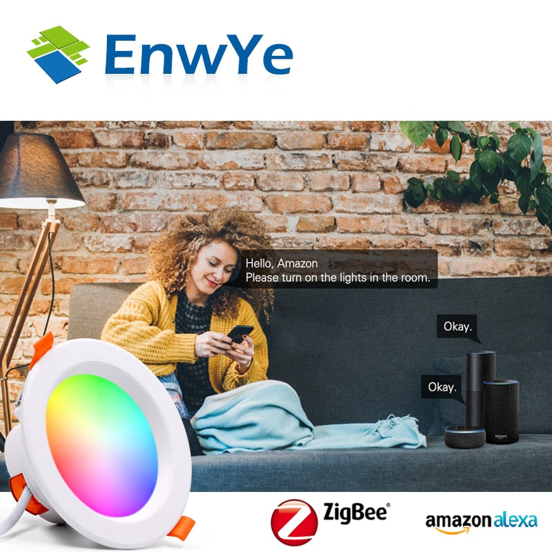 ZigBee RGB Smart LED Downlight Dimming Round Spot Light 7W 9W RGB + Warm + White Color Changing Light Works Alexa AC110-250V