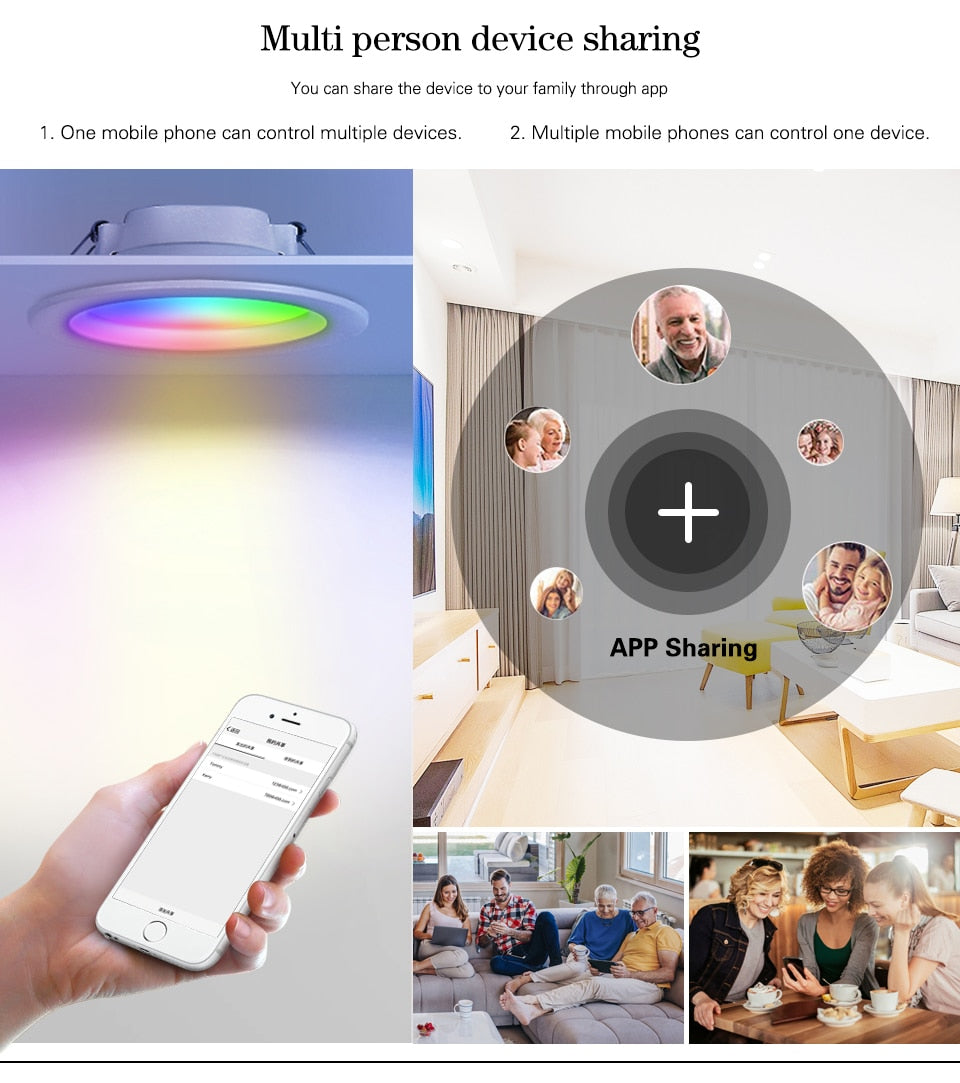 ZigBee RGB Smart LED Downlight Dimming Round Spot Light 7W 9W RGB + Warm + White Color Changing Light Works Alexa AC110-250V