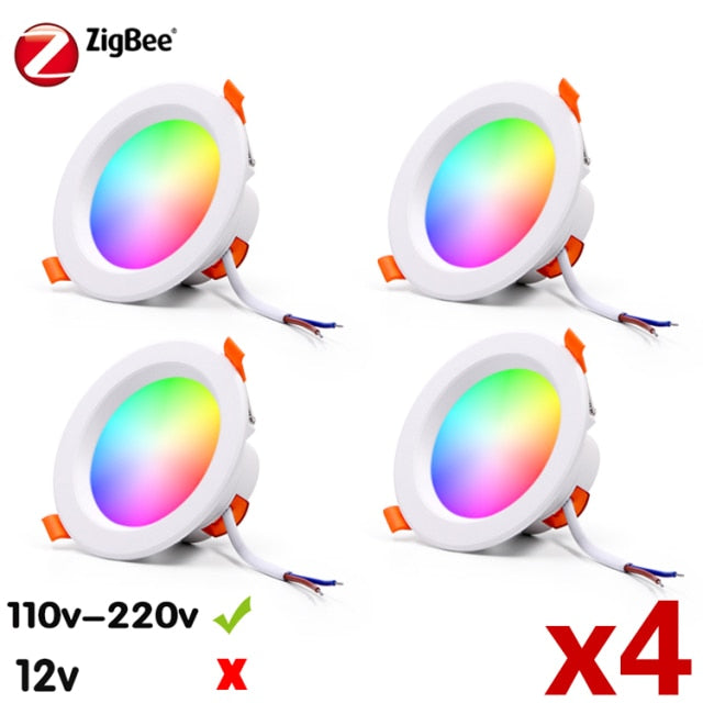 ZigBee RGB Smart LED Downlight Dimming Round Spot Light 7W 9W RGB + Warm + White Color Changing Light Works Alexa AC110-250V