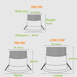 Dimmable COB LED spotlight ceiling lamp, AC85-265V aluminum recessed downlight indoor lighting, round led panel light, 3W 5w7w9w