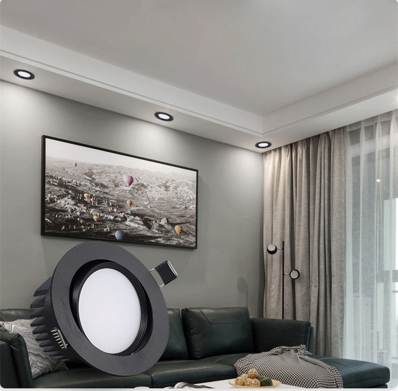 Dimmable COB LED spotlight ceiling lamp, AC85-265V aluminum recessed downlight indoor lighting, round led panel light, 3W 5w7w9w