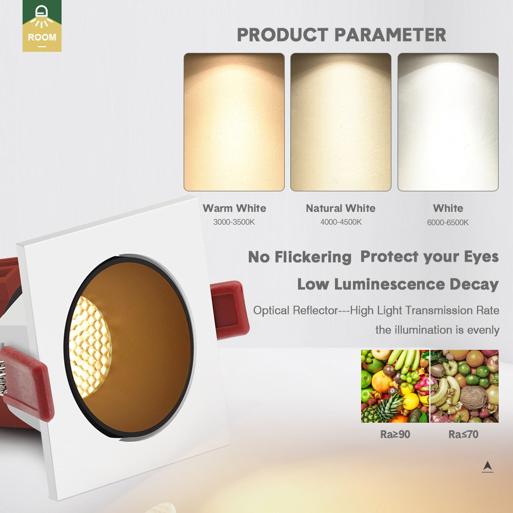 DBF Angle Adjust Square Anti-Glare LED Recessed Downlight 7W 12W 15W Honeycomb Nest Lens Ceiling Spot Light Kitchen Living Room