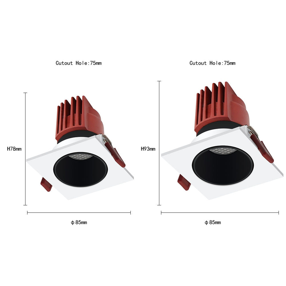 DBF Angle Adjust Square Anti-Glare LED Recessed Downlight 7W 12W 15W Honeycomb Nest Lens Ceiling Spot Light Kitchen Living Room