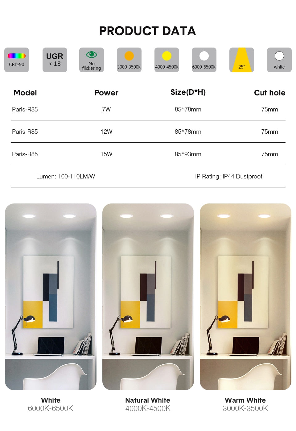 DBF Angle Adjust Square Anti-Glare LED Recessed Downlight 7W 12W 15W Honeycomb Nest Lens Ceiling Spot Light Kitchen Living Room