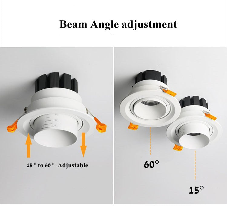 Dimmable LED Embedded Zoom 15-60 degrees COB Downlights 9W 12W 15W 20W 30W 35W Ceiling Lamp Spot Lights 85-265V Indoor lighting