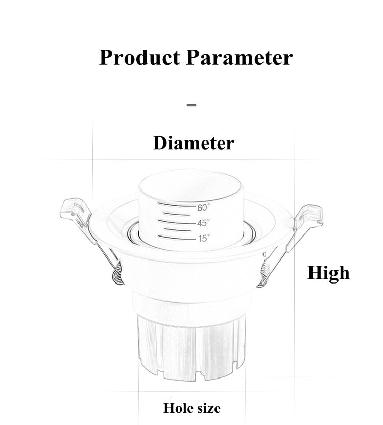 Dimmable LED Embedded Zoom 15-60 degrees COB Downlights 9W 12W 15W 20W 30W 35W Ceiling Lamp Spot Lights 85-265V Indoor lighting