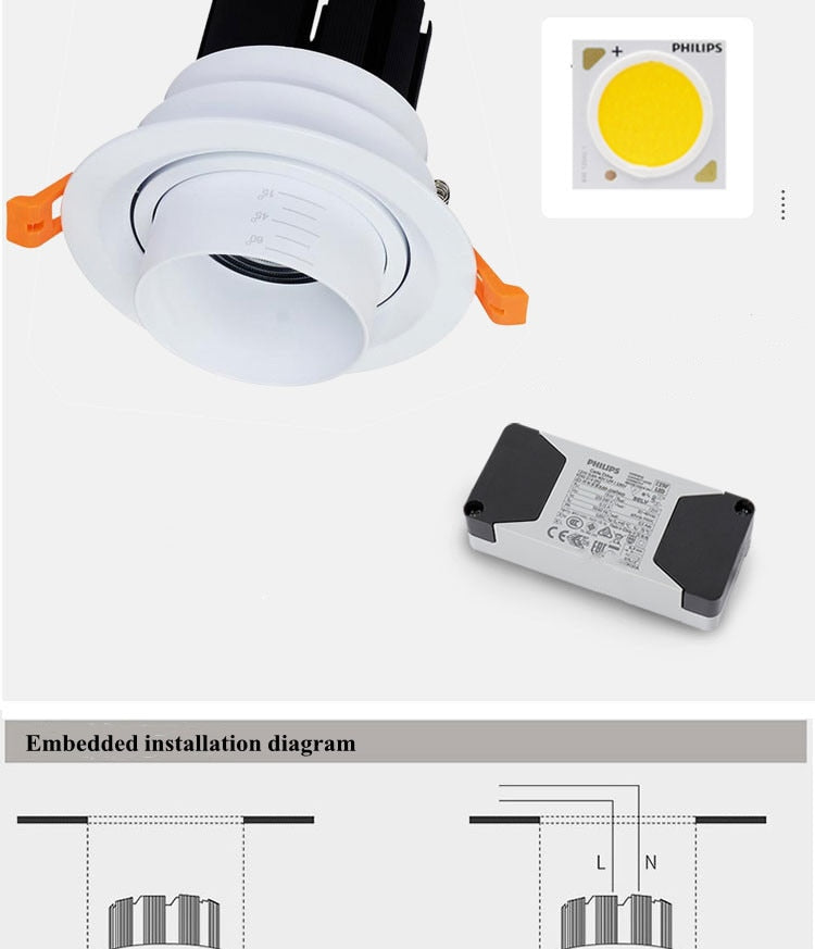 Dimmable LED Embedded Zoom 15-60 degrees COB Downlights 9W 12W 15W 20W 30W 35W Ceiling Lamp Spot Lights 85-265V Indoor lighting