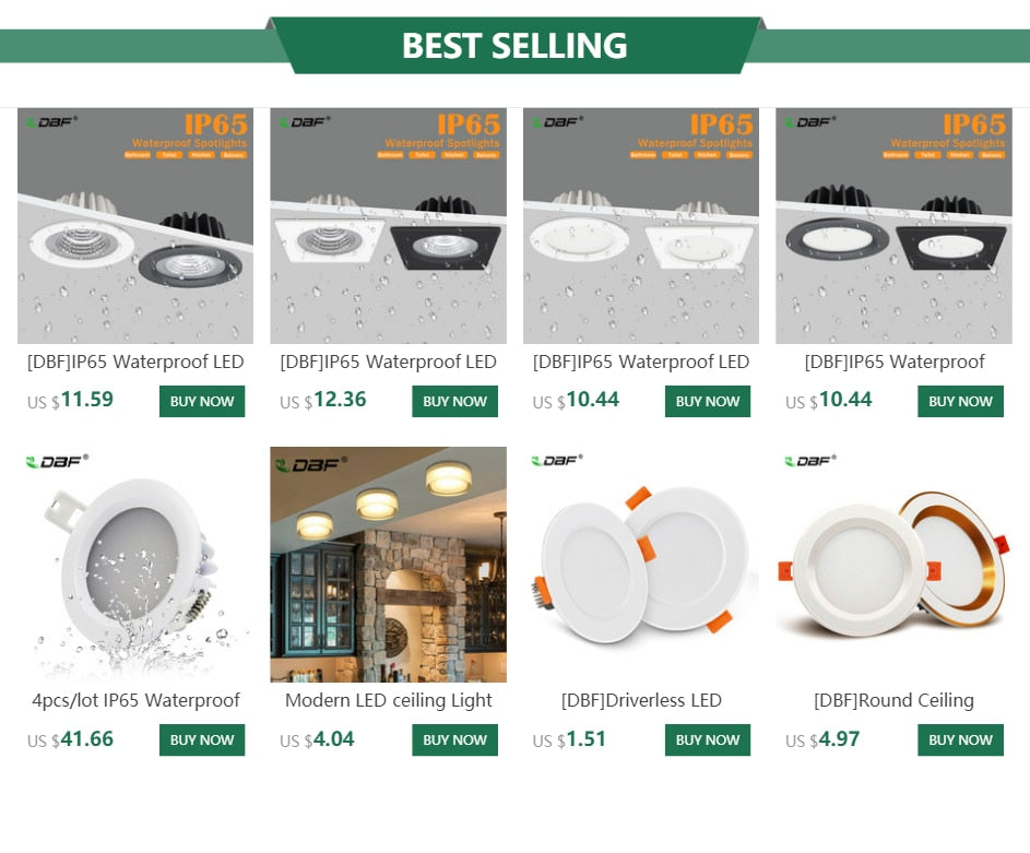 DBF IP65 Waterproof LED Spot Light 5W 7W 12W 15W Black/White Square Recessed Downlight Bathroom Ceiling Lamp 3000K/4000K/6000K