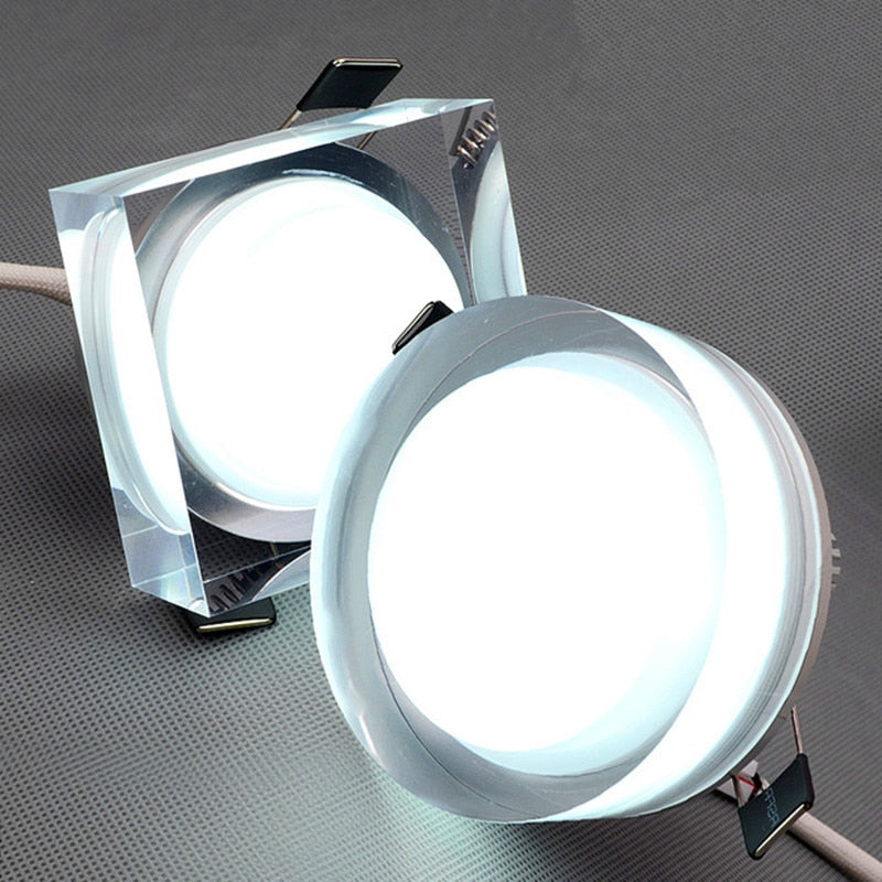 LED Crystal Ceilng Light Round/Square 1W 5W 12W LED Spot light 85-265V Recessed LED Crystal Downlight for Home Kitchen Lighting