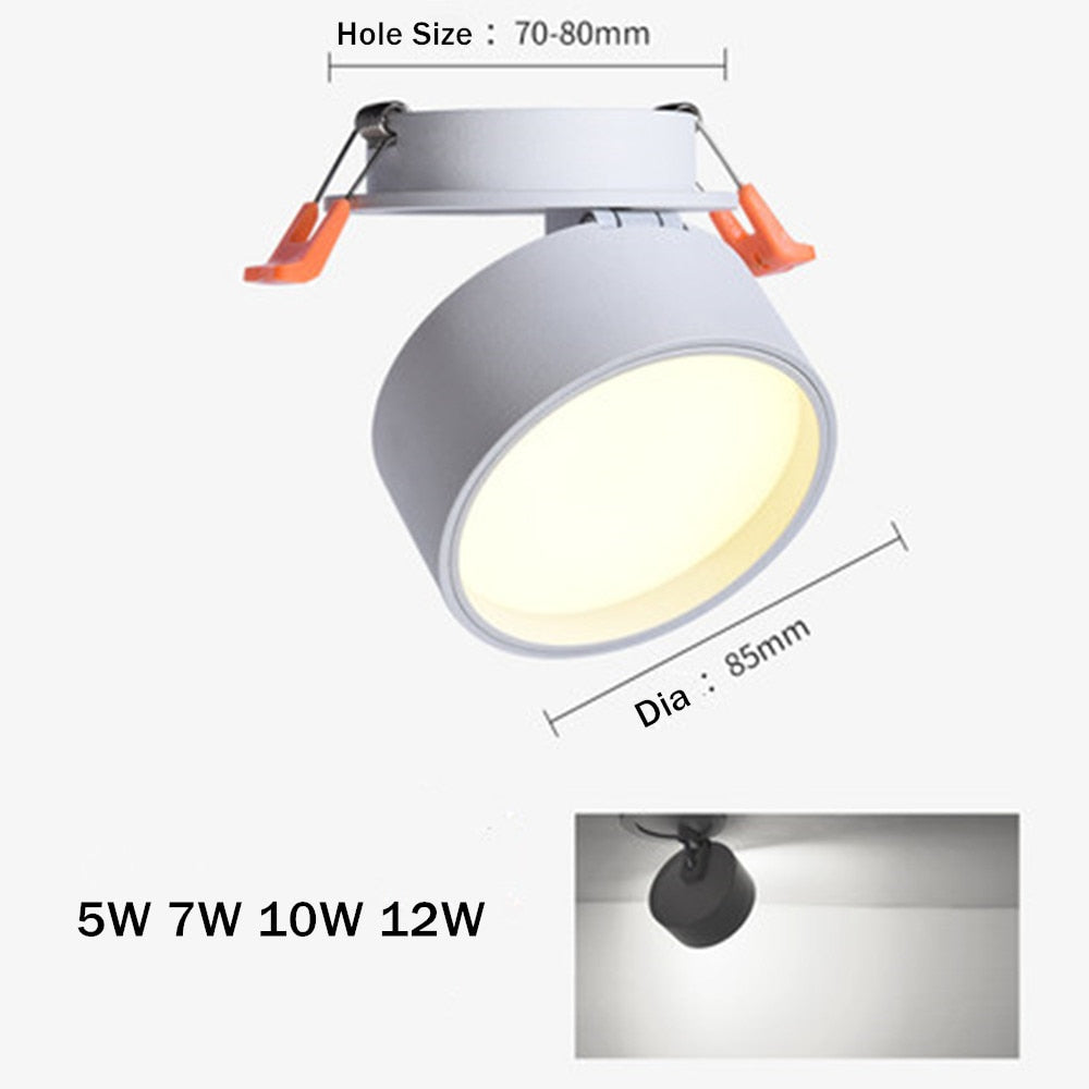 DBF Angle Adjustable Recessed Downlight Dimmable 7W 10W 12W Frosted Lens Ceiling Spot Light for Pictures Background AC110V 220V