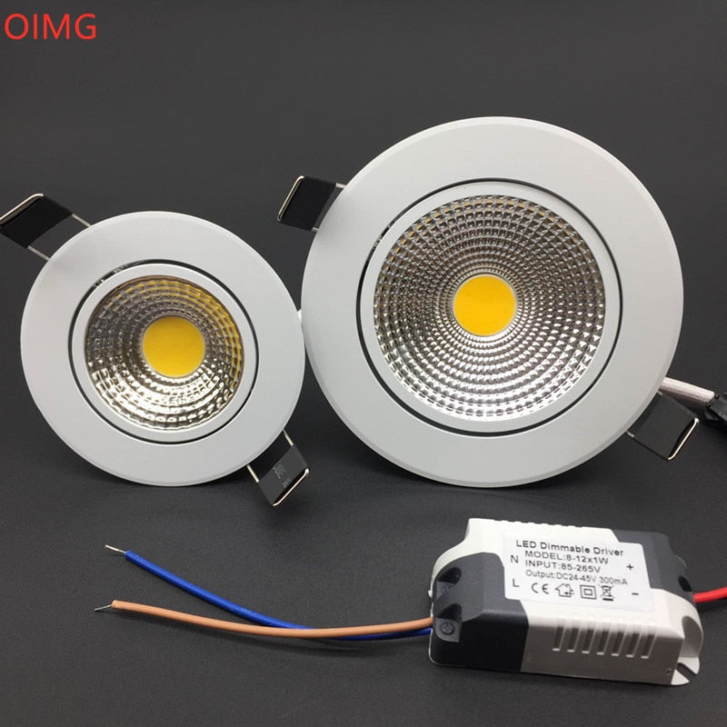 Dimmable Recessed LED Downlight AC85-265V 18W 15W 12W 9W 7W 5W LED COB Spot Light Ceiling Lamp Aluminum Round LED Panel Light
