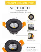 Adjustable Angle Dimmable LED COB Downlight 3W 5W Recessed Ceiling Lamp AC110V 220V Downlight Spot Light Home Decor