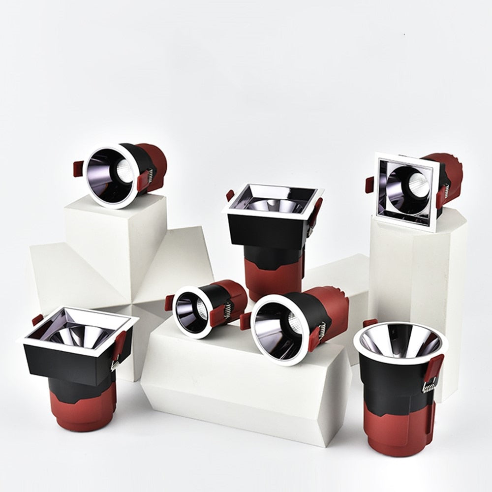 DBF 2021 New Deep-Glare LED Recessed Downlight 7W 12W 15W 45 Degrees Angle Adjust Round Ceiling Spot Lights Kitchen Living Room