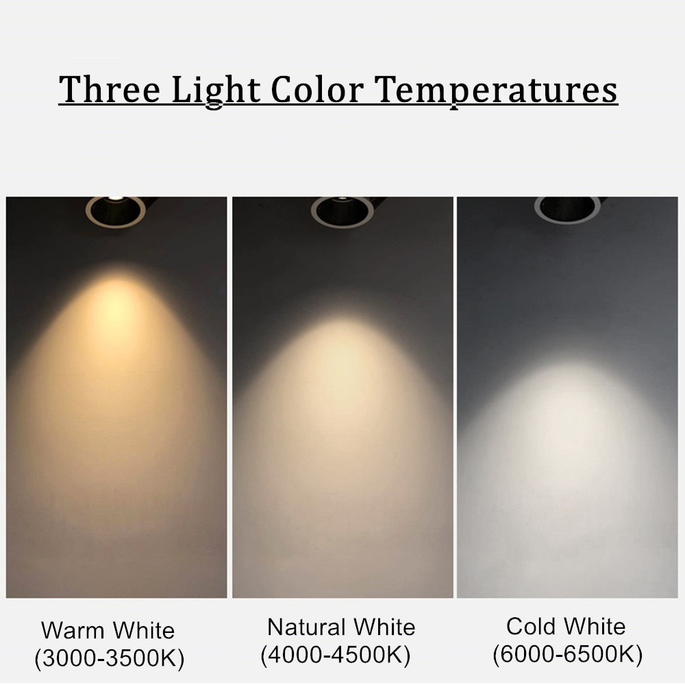 DBF 2021 New Deep-Glare LED Recessed Downlight 7W 12W 15W 45 Degrees Angle Adjust Round Ceiling Spot Lights Kitchen Living Room