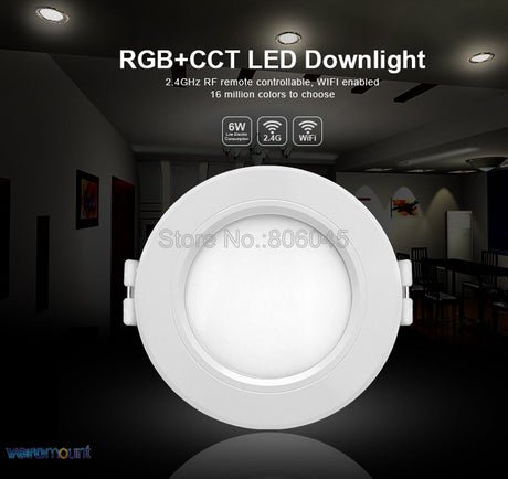 FUT068 Milight 2.4G 6W RGB+CCT LED Downlight 85V-265V LED Round Dimmable Reccessed LED Light with 2.4G 4zone Remote Support Wi-Fi 