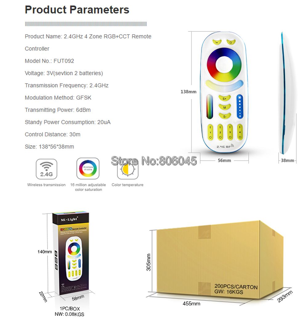 FUT068 Milight 2.4G 6W RGB+CCT LED Downlight 85V-265V LED Round Dimmable Reccessed LED Light with 2.4G 4zone Remote Support Wi-Fi 