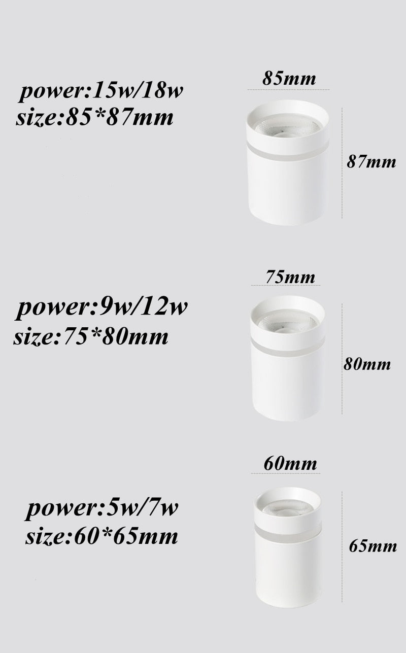 Dimmable Cylinder Led Downlight Surface 9W 12W 18W COB LED Ceiling Spot Lights AC220V LED Background Lamps Indoor Lighting Spot