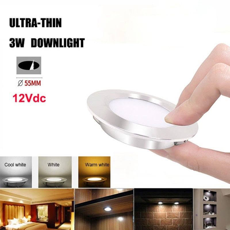 LED spotlight outdoor IP65 waterproof stainless steel bathroom ceiling hidden mini downlight ultra-thin 12V RV recessed cabinet