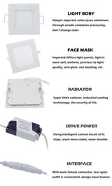 Ultra thin 3W 6W 9W 12W 15W 18W 24W dimmable LED downlight Square LED panel/panel light lamp 4000K for bedroom luminaire