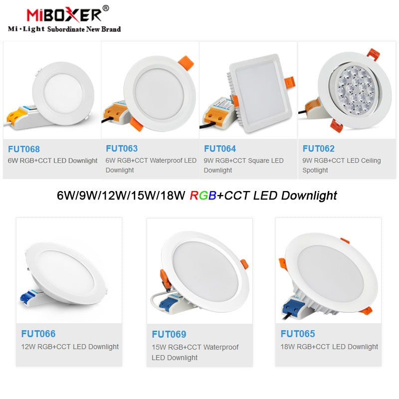 Miboxer 6W/9W/12W/15W/18W RGB+CCT led Downlight Dimmable Ceiling AC110V 220V FUT062/FUT063/FUT066/FUT068/FUT069/FUT089