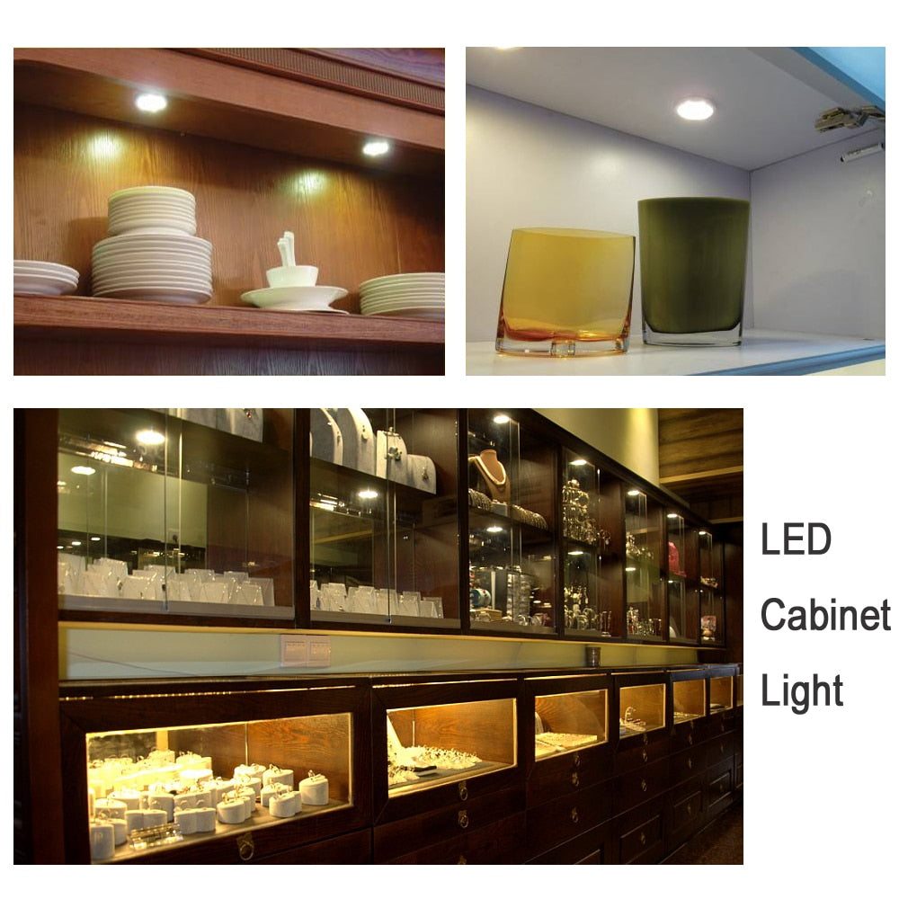 Mini LED Spot Downlights Lamp Set Ceiling Recessed 3W x 6 pcs COB 40mm Hole Silvery Black White 4m Long cord Cabinet Lights kit