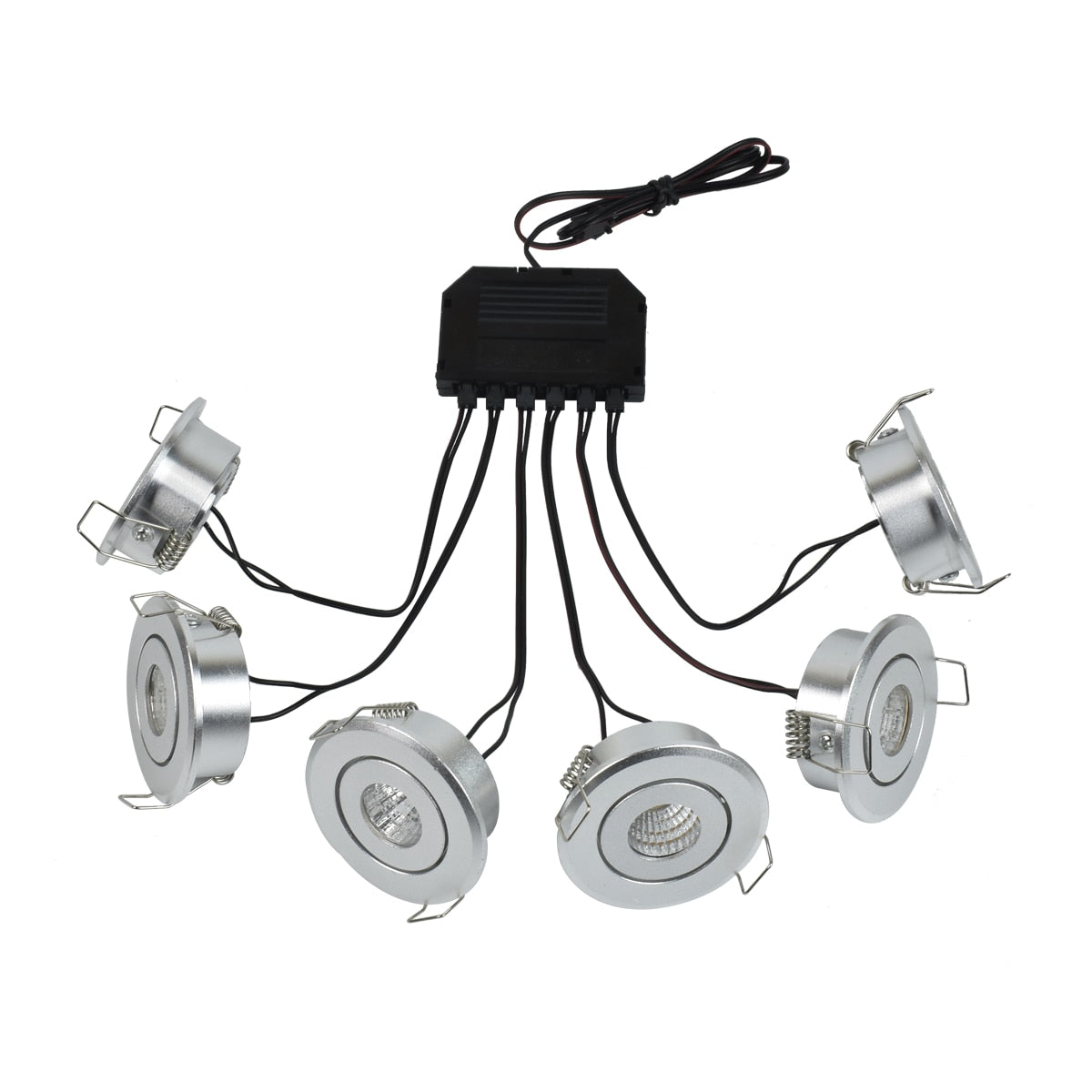 Mini LED Spot Downlights Lamp Set Ceiling Recessed 3W x 6 pcs COB 40mm Hole Silvery Black White 4m Long cord Cabinet Lights kit