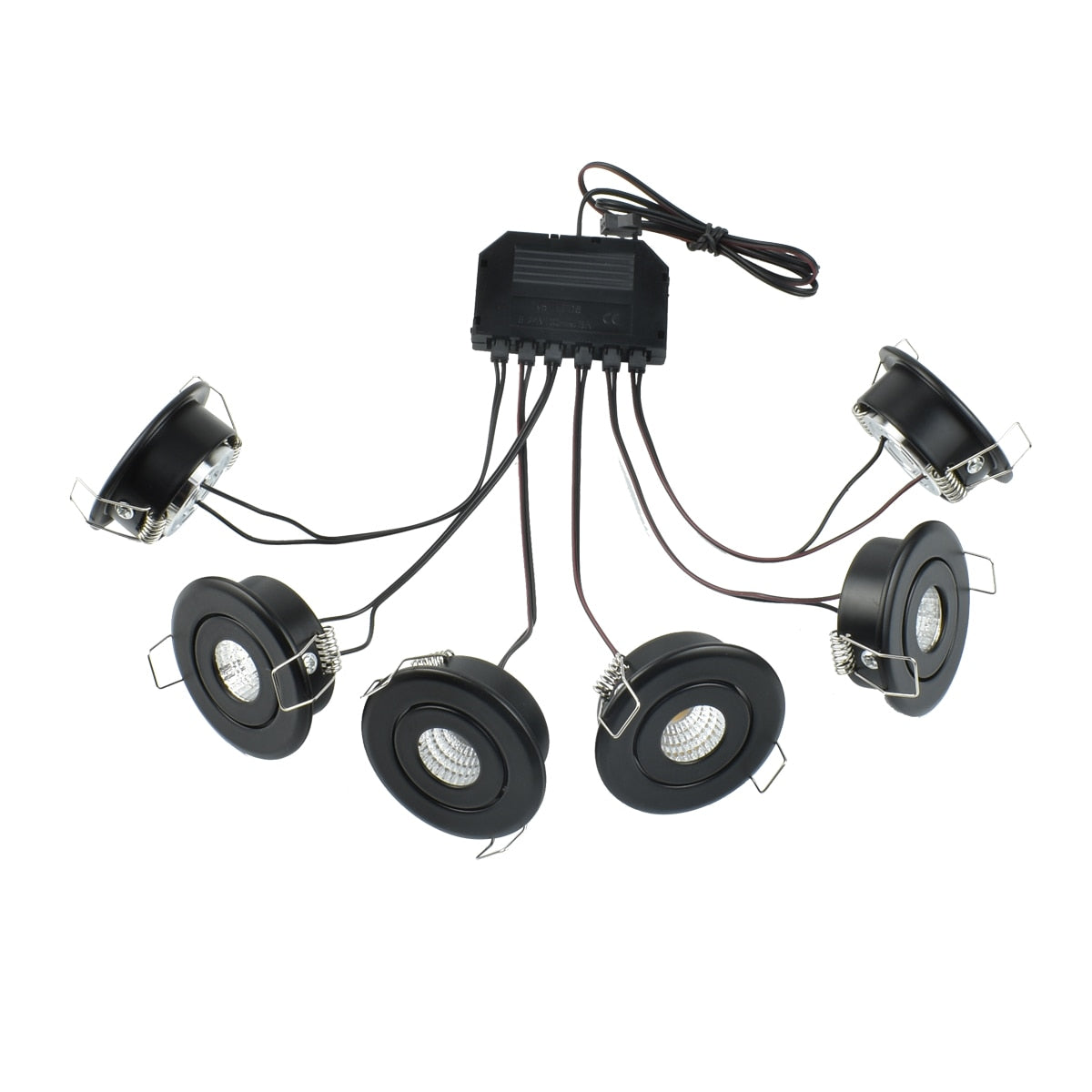 Mini LED Spot Downlights Lamp Set Ceiling Recessed 3W x 6 pcs COB 40mm Hole Silvery Black White 4m Long cord Cabinet Lights kit