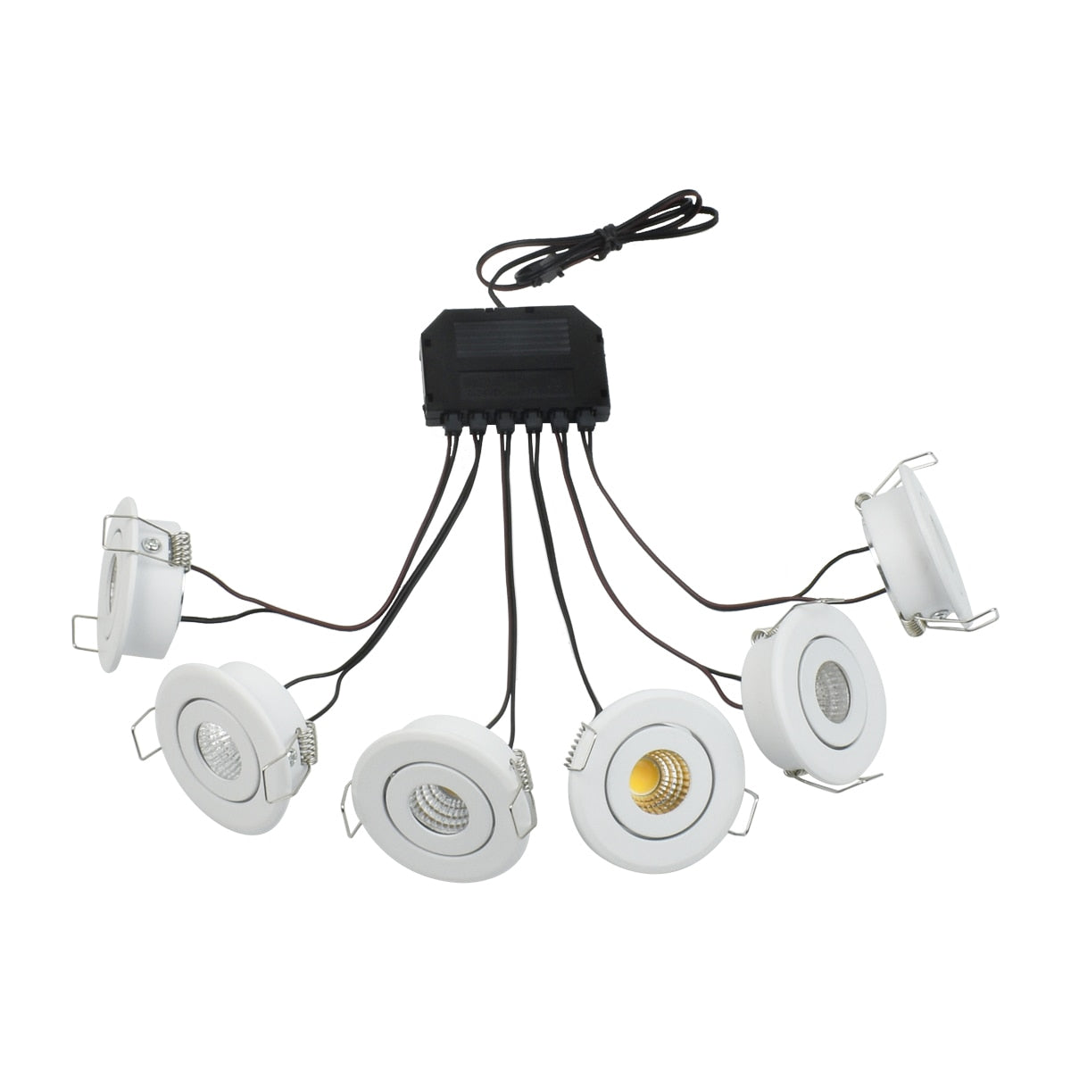 Mini LED Spot Downlights Lamp Set Ceiling Recessed 3W x 6 pcs COB 40mm Hole Silvery Black White 4m Long cord Cabinet Lights kit