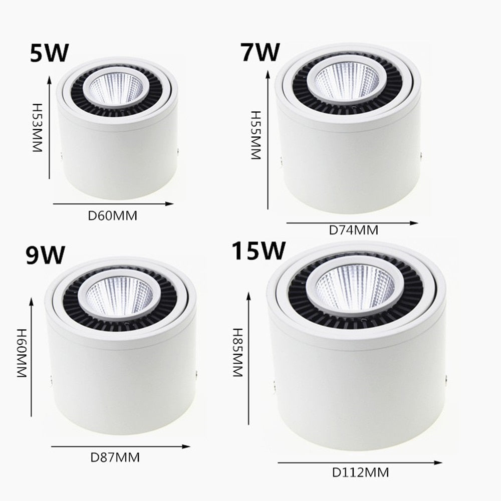 Surface Mounted LED Downlight 5W 7W 9W 15W Spot Light 360 angles revolve Dimmable LED Downlight AC85-265V + LED Driver