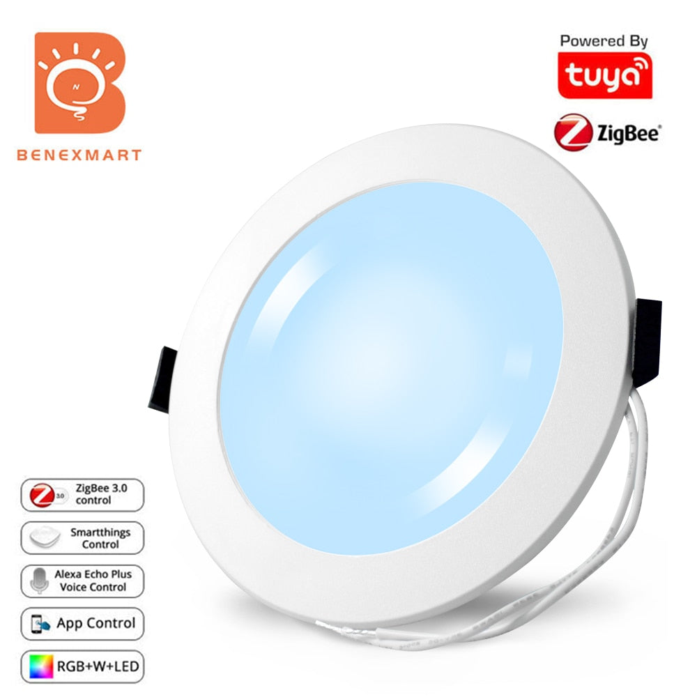 Benexmart Tuya Zigbee Smart Downlight 7W 10W RGBCW Led Round Ceiling Light Color Changing Dimmer Alexa Google Home Smartthings