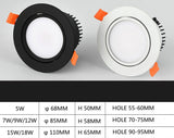 Dimmable AC110V 220V Embedded Anti-Glare LED Downlight 5W 7W 9W 12W 15W 18W COB Ceiling Light Spotlight Indoor Lighting