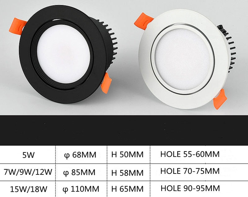 Dimmable AC110V 220V Embedded Anti-Glare LED Downlight 5W 7W 9W 12W 15W 18W COB Ceiling Light Spotlight Indoor Lighting
