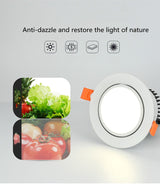 Dimmable AC110V 220V Embedded Anti-Glare LED Downlight 5W 7W 9W 12W 15W 18W COB Ceiling Light Spotlight Indoor Lighting