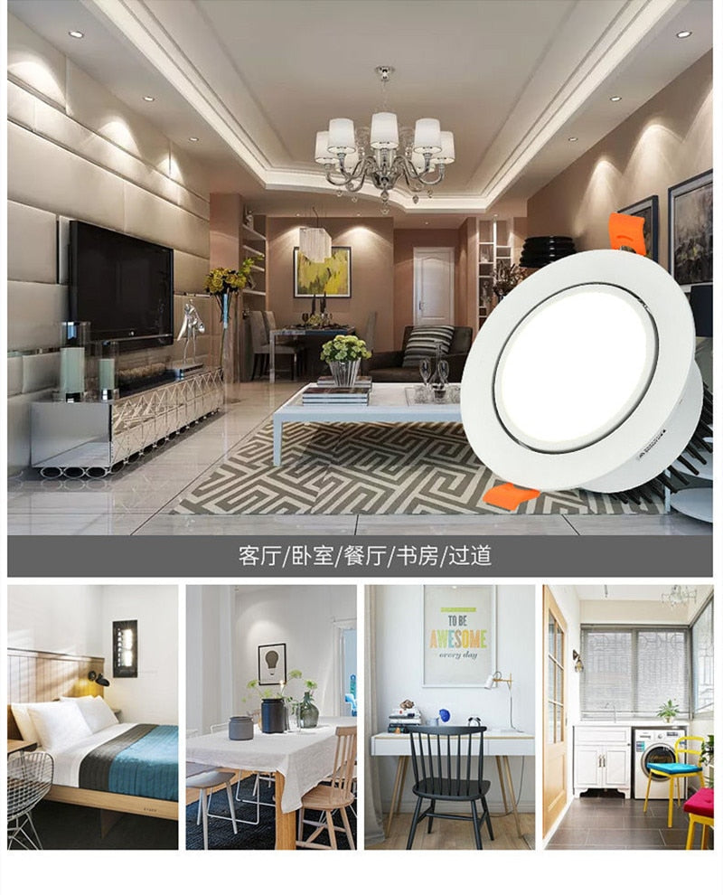 Dimmable AC110V 220V Embedded Anti-Glare LED Downlight 5W 7W 9W 12W 15W 18W COB Ceiling Light Spotlight Indoor Lighting