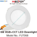 MiBoxer FUT068 6W Smart RGB+CCT Downlight with Driver AC 110V 220V 2.4G Wireless RF Remote WiFi APP Alexa Google Voice Control