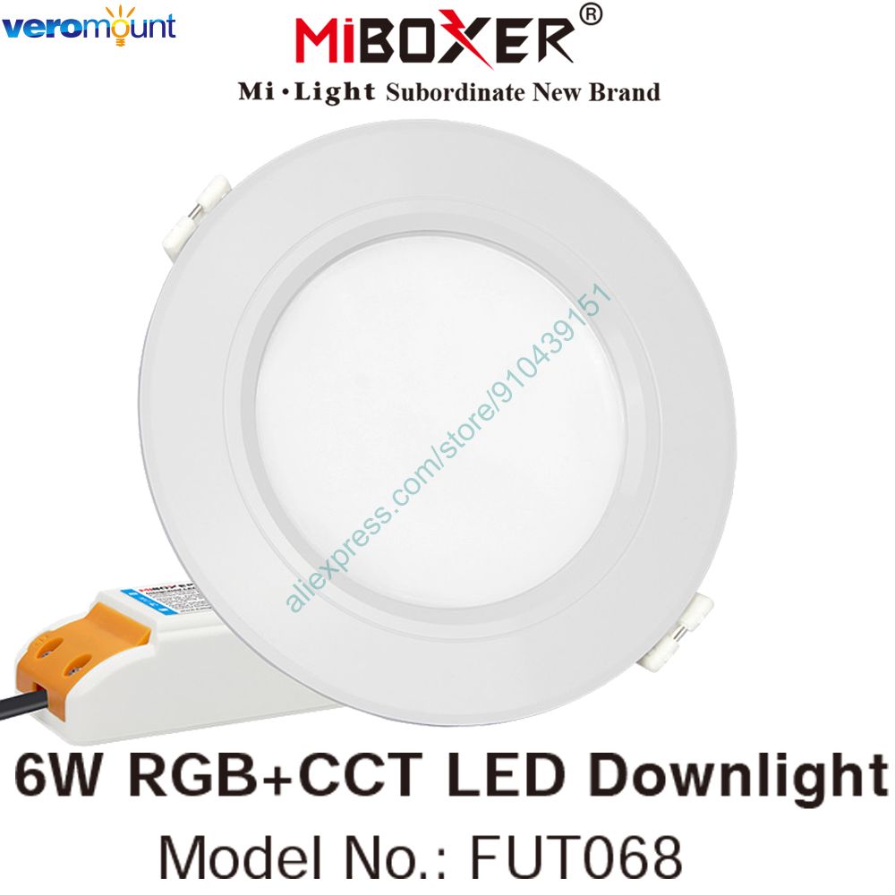 MiBoxer FUT068 6W Smart RGB+CCT Downlight with Driver AC 110V 220V 2.4G Wireless RF Remote WiFi APP Alexa Google Voice Control